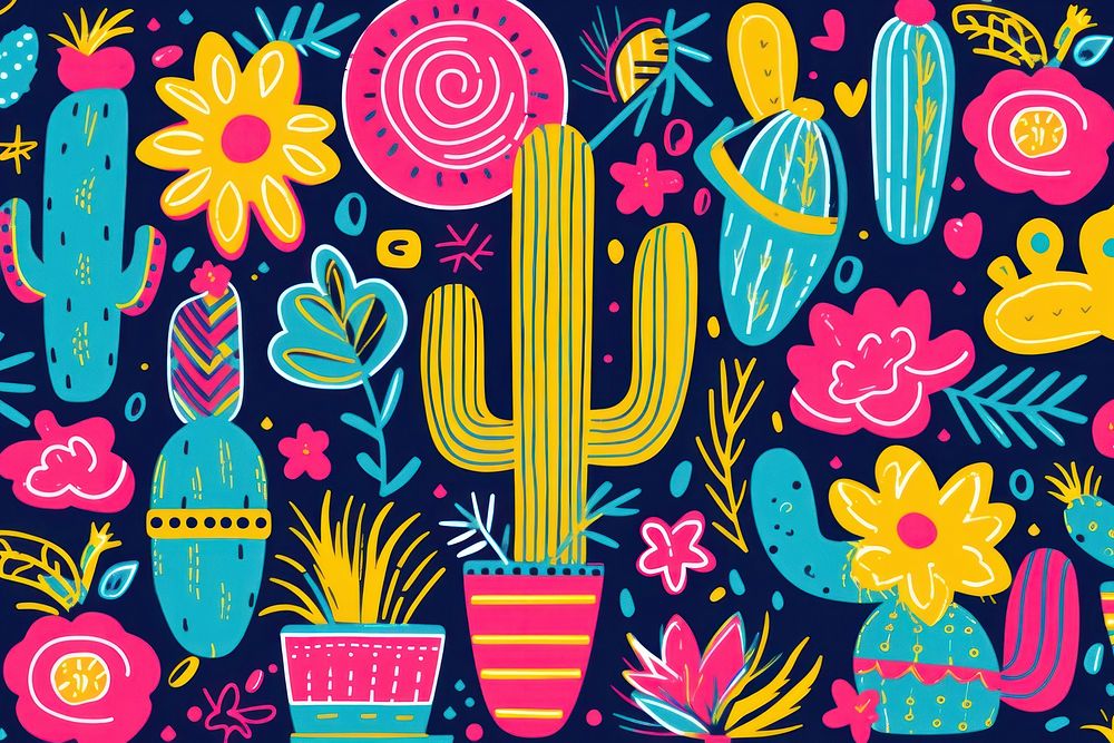 Memphis cactus background backgrounds pattern yellow. AI generated Image by rawpixel.