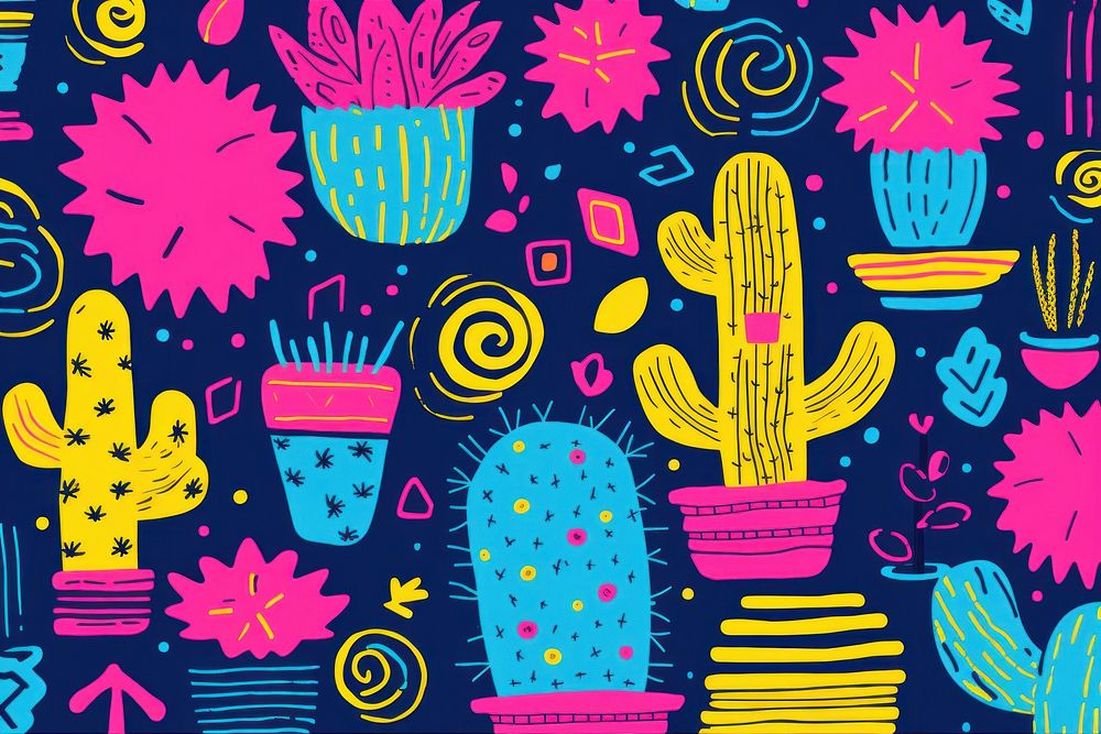Memphis cactus background backgrounds pattern purple. AI generated Image by rawpixel.
