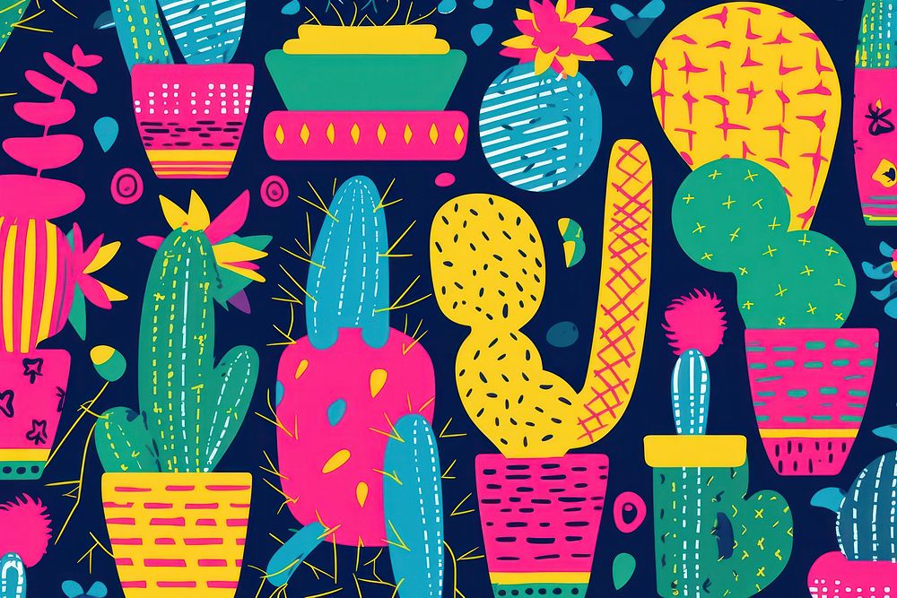 Memphis cactus background backgrounds pattern plant. AI generated Image by rawpixel.