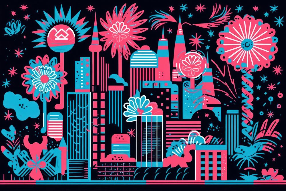 Memphis firework background fireworks pattern art. AI generated Image by rawpixel.