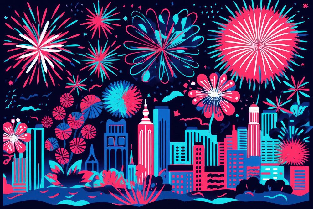 Memphis fireworks background city architecture illuminated. AI generated Image by rawpixel.