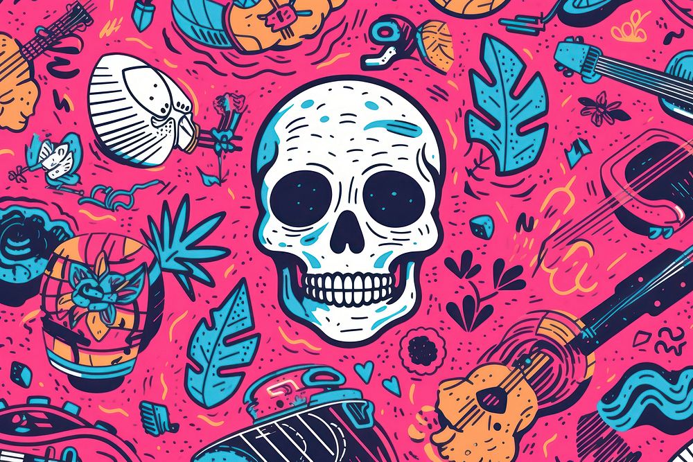 Memphis skeletons background backgrounds pattern drawing. AI generated Image by rawpixel.