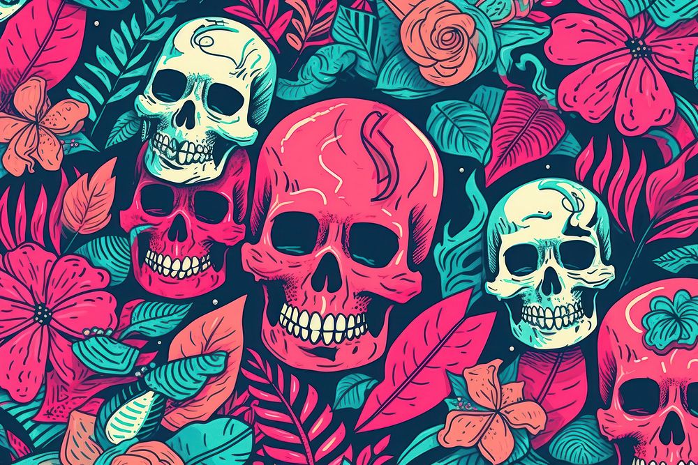 Memphis skeletons background art illustrated creativity. AI generated Image by rawpixel.