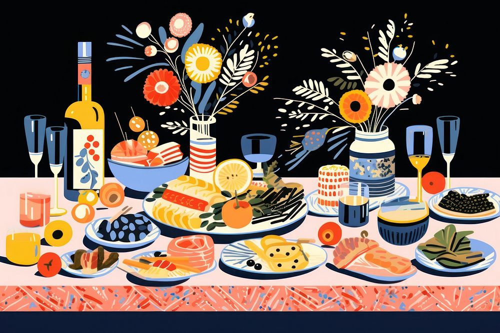 New year celebration food table meal. AI generated Image by rawpixel.