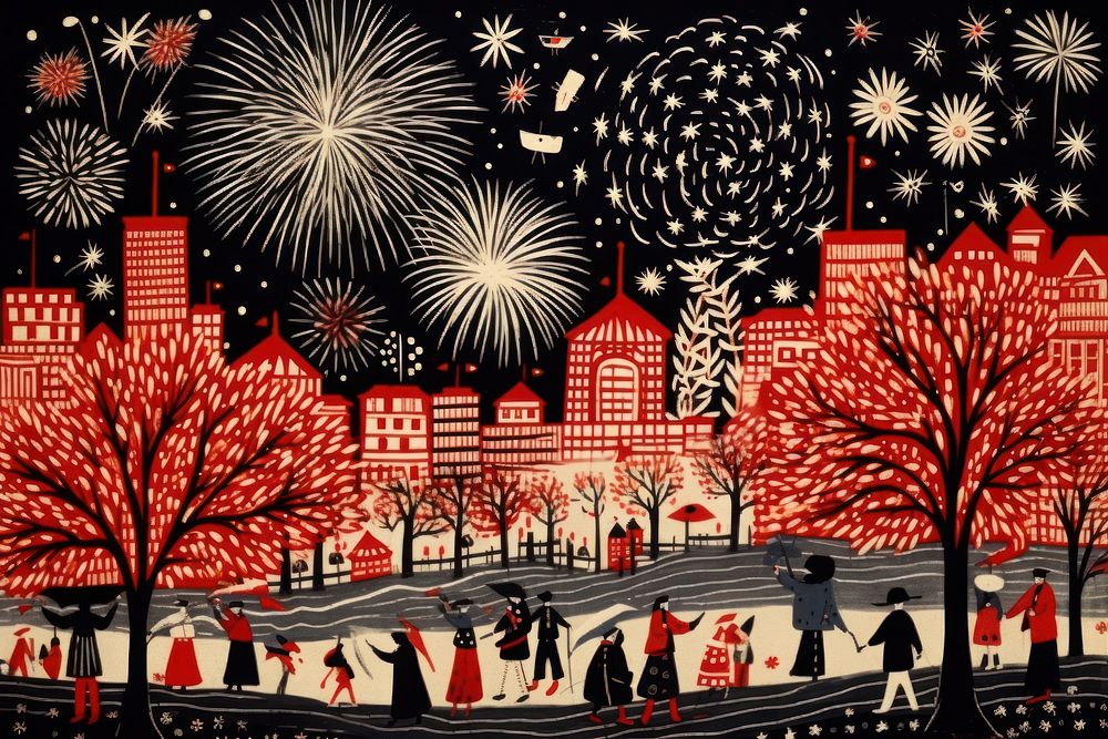 New year celebration fireworks art architecture. AI generated Image by rawpixel.