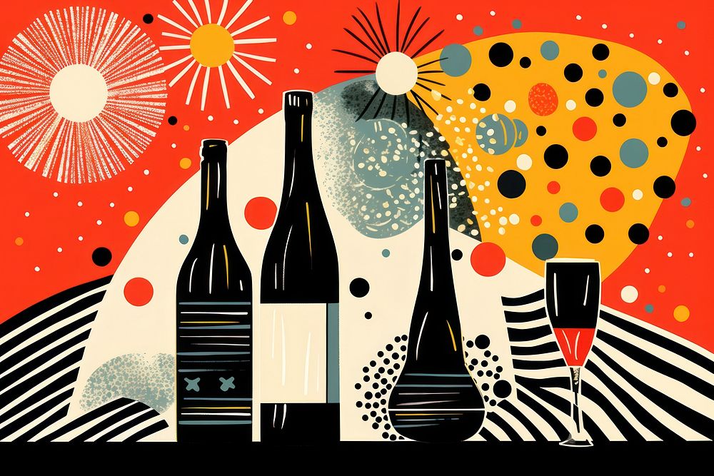 New year champagne celebration bottle wine art. AI generated Image by rawpixel.