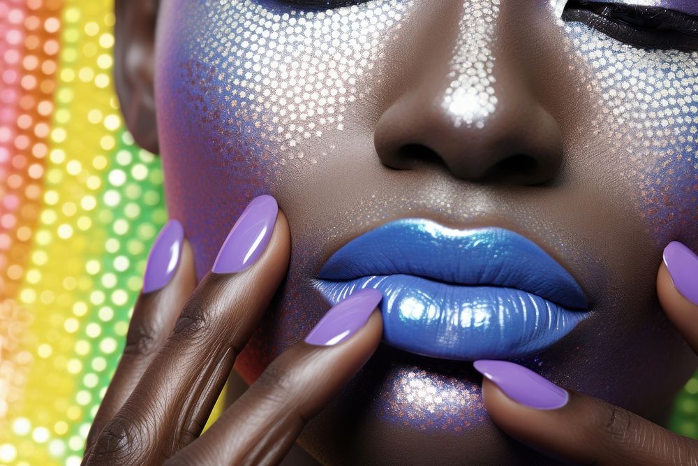 Rainbow fingernails and rainbow lips portrait photo hand. AI generated Image by rawpixel.