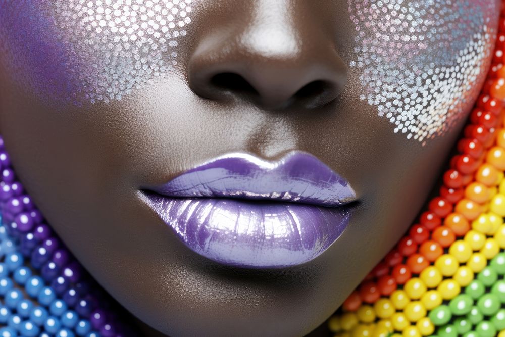 Rainbow fingernails and rainbow lips variation lipstick headshot. AI generated Image by rawpixel.