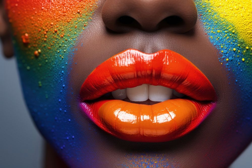 Rainbow fingernails and rainbow lips lipstick portrait headshot. AI generated Image by rawpixel.