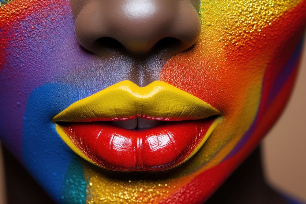 Rainbow fingernails and rainbow lips lipstick portrait headshot. AI generated Image by rawpixel.