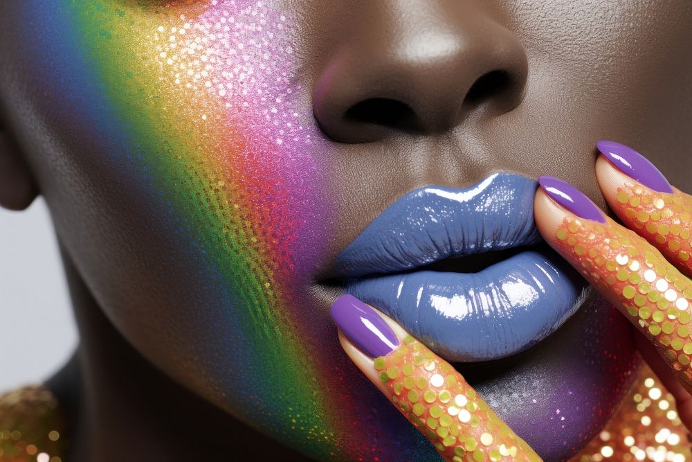 Rainbow fingernails and rainbow lips adult perfection toothbrush. AI generated Image by rawpixel.