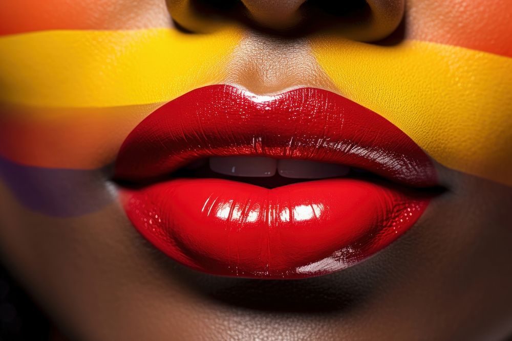 Rainbow lips adult lipstick portrait. AI generated Image by rawpixel.