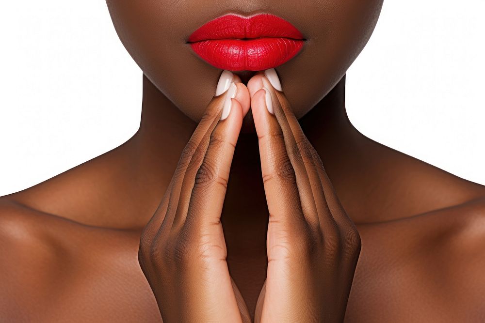 Red fingernails and red lips cosmetics lipstick portrait. AI generated Image by rawpixel.