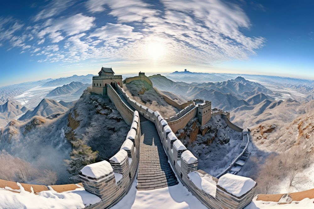 Great Wall of China architecture tranquility landscape. AI generated Image by rawpixel.