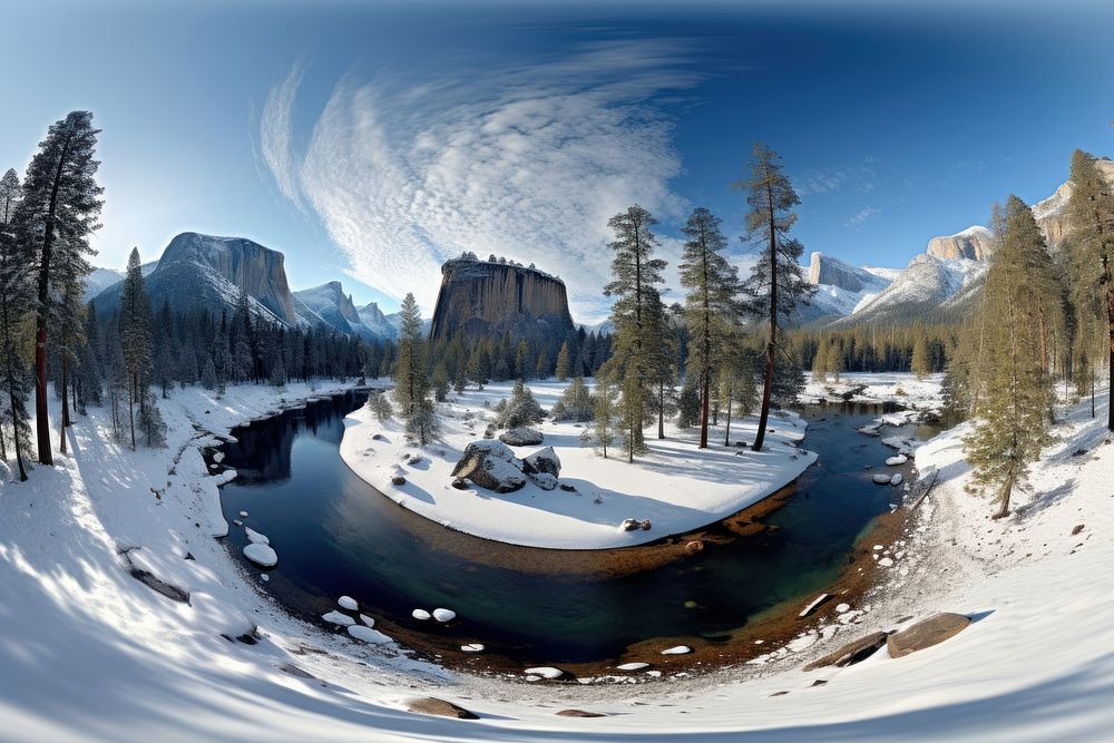 Yosemite National Park landscape panoramic mountain. AI generated Image by rawpixel.