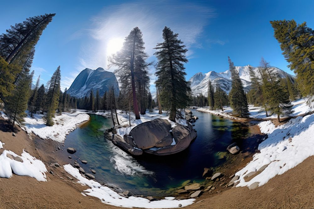 Yosemite National Park wilderness landscape panoramic. AI generated Image by rawpixel.