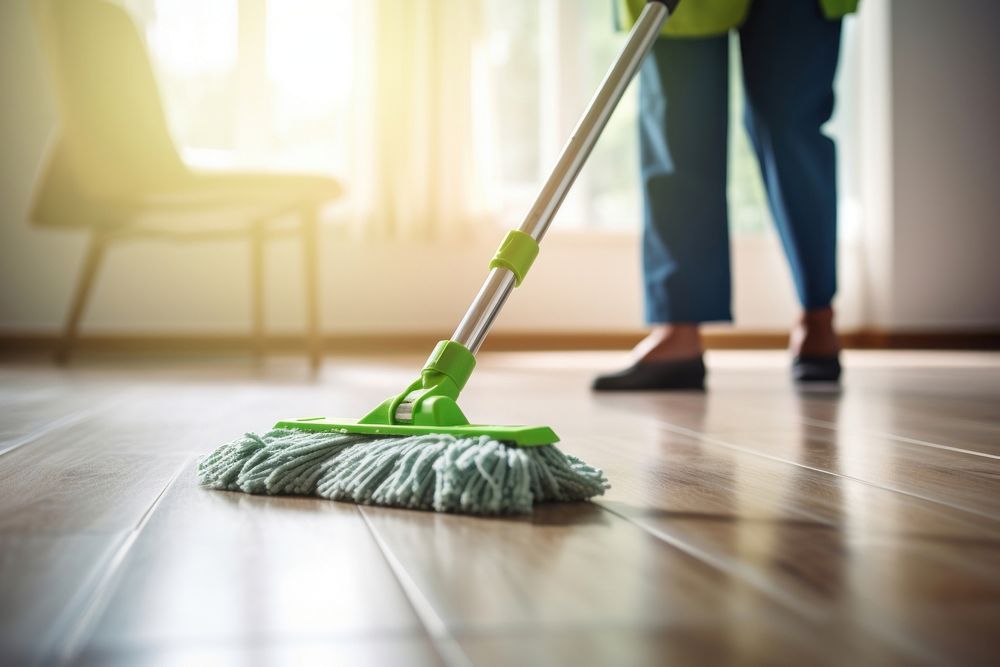 Person moping floor cleaning green cleanliness. AI generated Image by rawpixel.