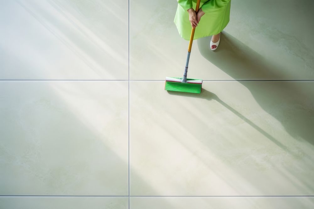 Person moping floor cleaning green architecture. AI generated Image by rawpixel.