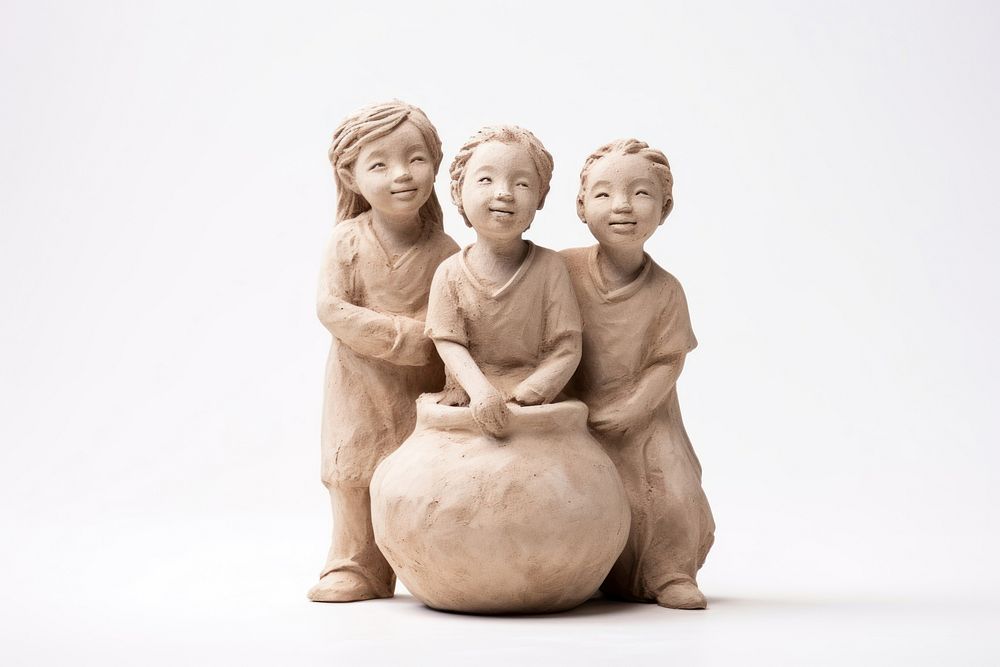 Children clay statue realistic art sculpture figurine pottery. AI generated Image by rawpixel.