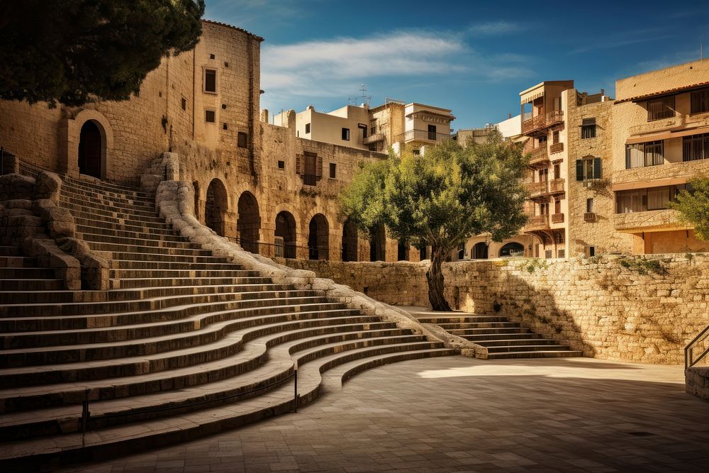 Tarragona Romana architecture amphitheater amphitheatre. AI generated Image by rawpixel.