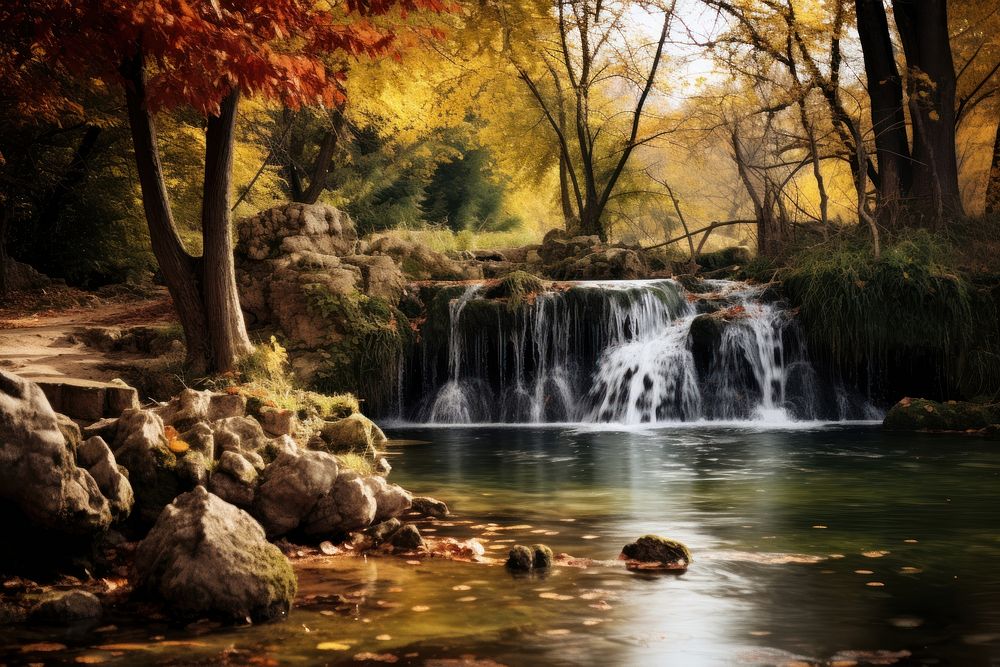 Fall season waterfall landscape outdoors. AI generated Image by rawpixel.