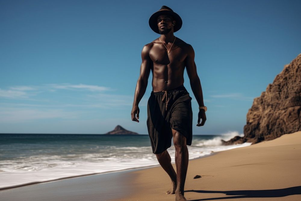 Black South African man beach adult tranquility. AI generated Image by rawpixel.
