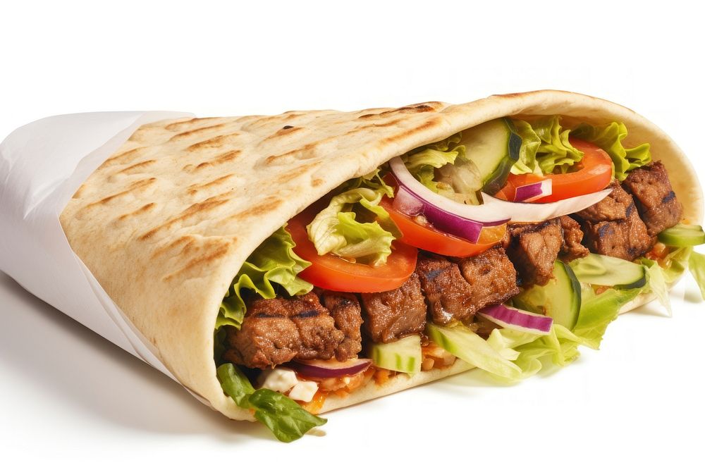 Kebab bread food white background. AI generated Image by rawpixel.