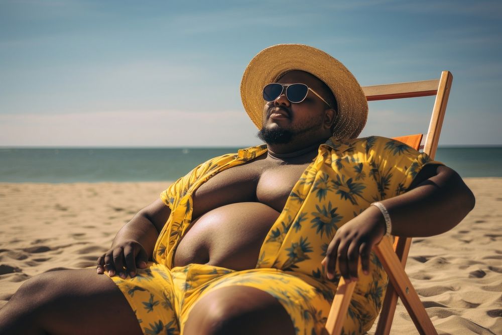 South African man sunbathing vacation sitting. AI generated Image by rawpixel.