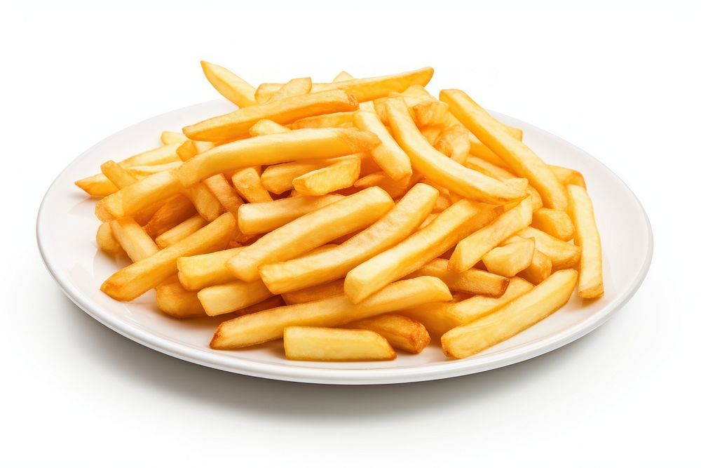 French frie on the plate fries food white background. AI generated Image by rawpixel.