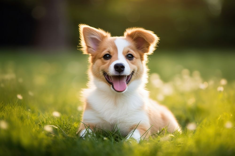 Happy puppy dog grass mammal animal. AI generated Image by rawpixel.