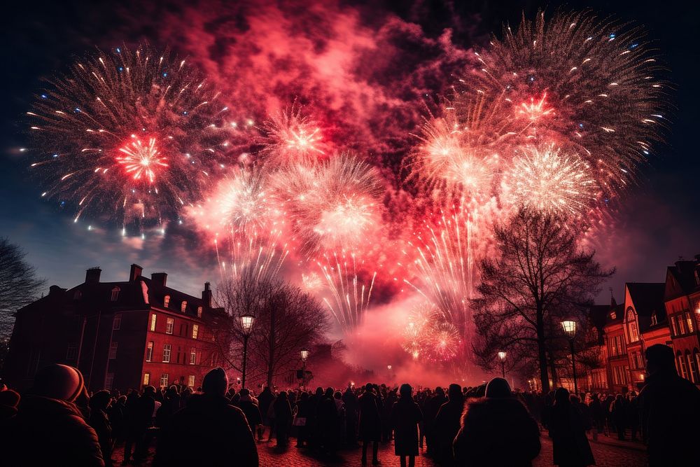 New year celebration fireworks outdoors night. AI generated Image by rawpixel.