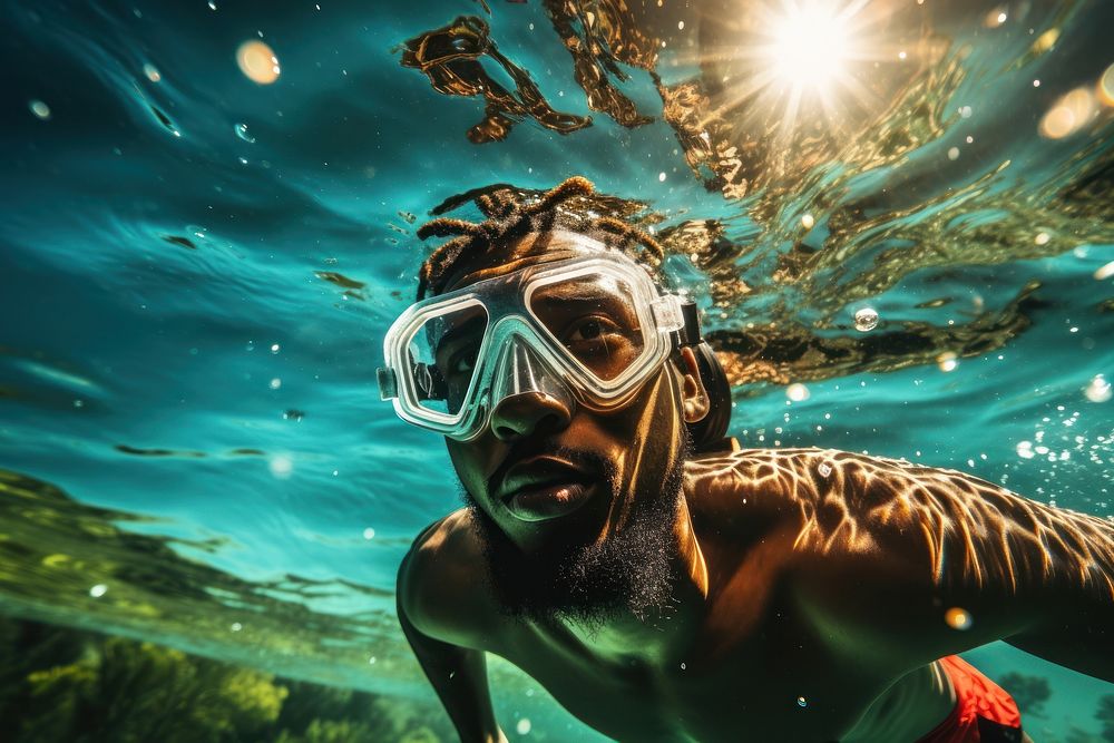 South African man underwater snorkeling swimming. AI generated Image by rawpixel.