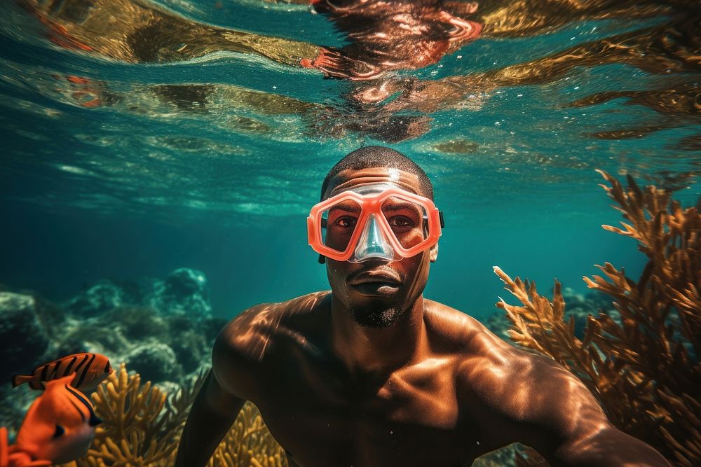 South African man underwater swimming portrait. AI generated Image by rawpixel.