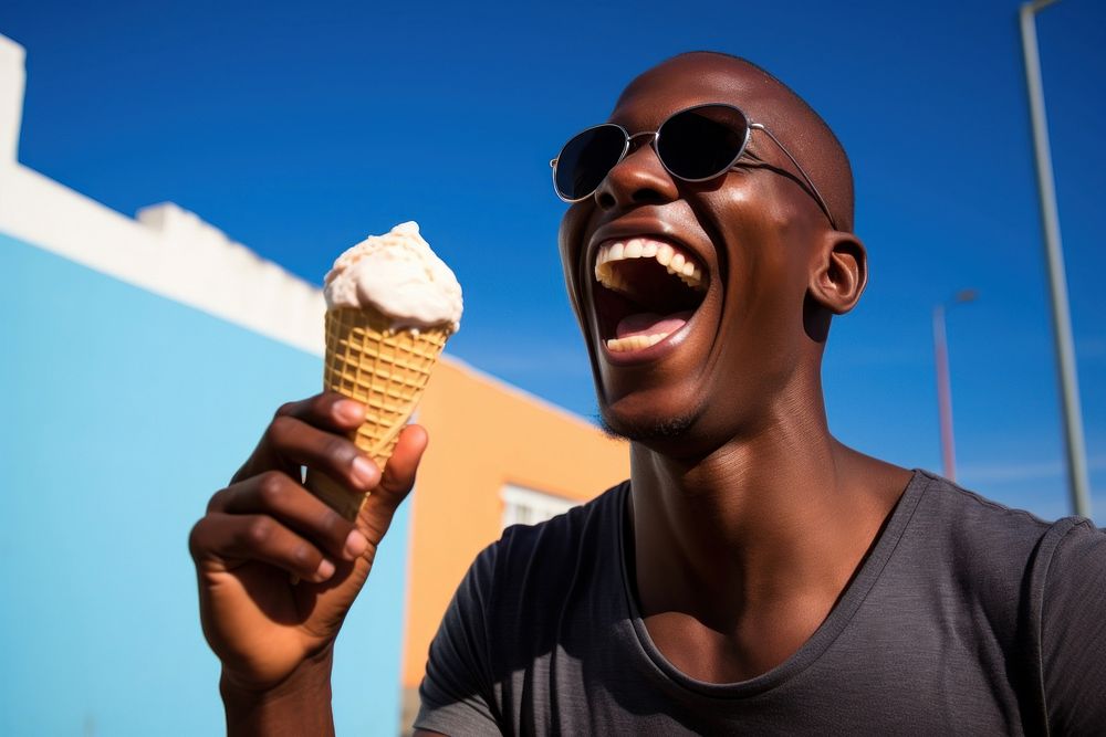 South African man sunglasses dessert eating. AI generated Image by rawpixel.