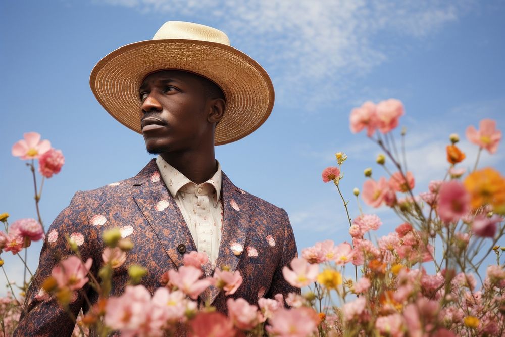 South African man standing flower portrait outdoors. AI generated Image by rawpixel.