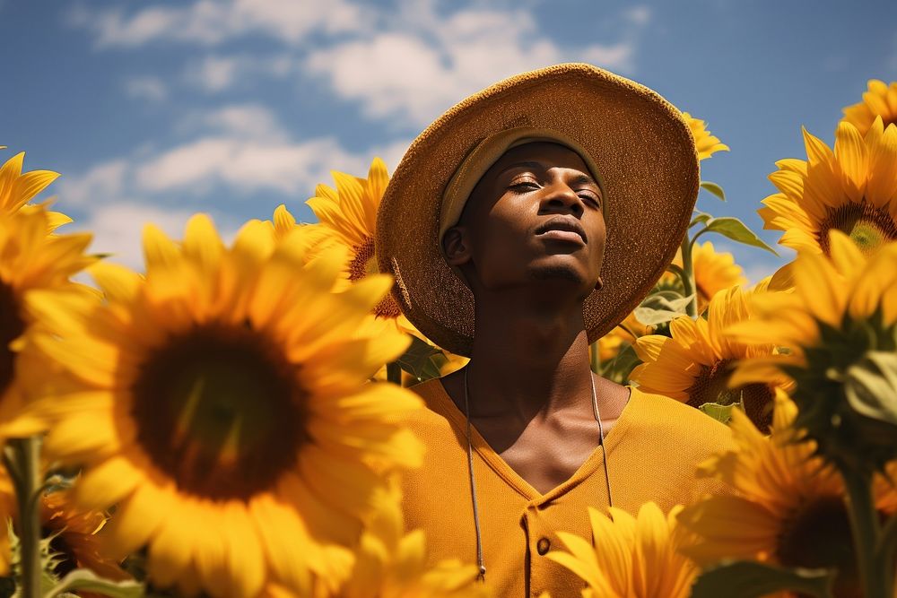 South African man sunflower summer portrait. AI generated Image by rawpixel.