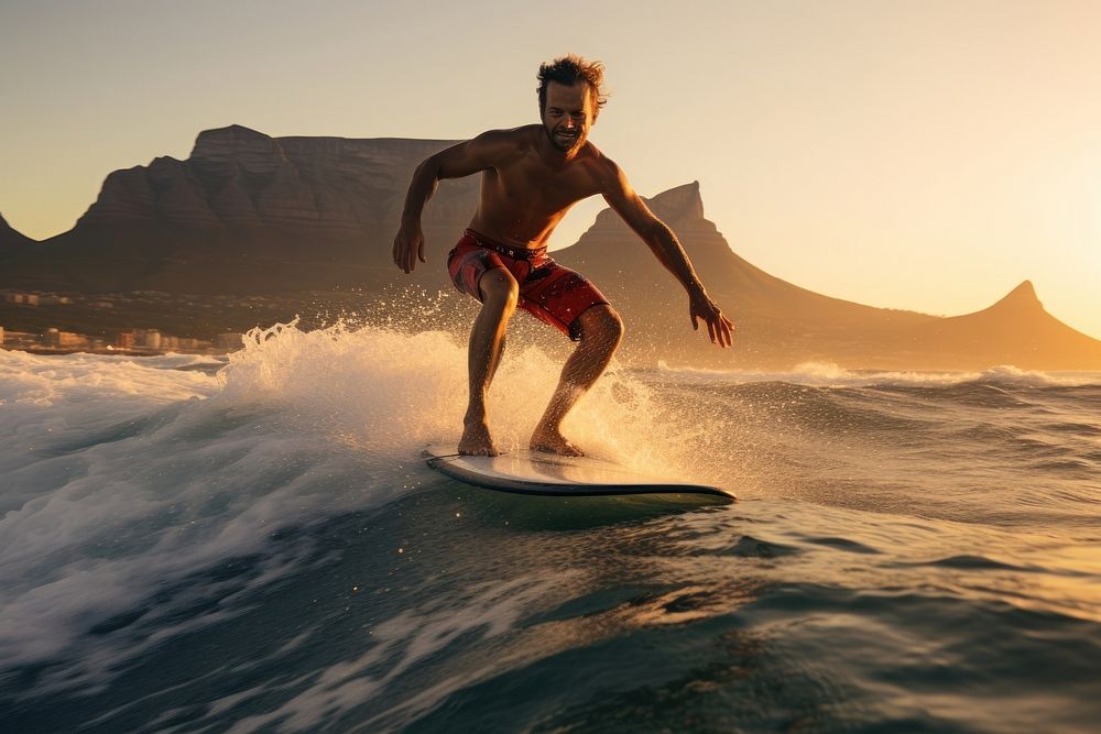 South African man surfing sea recreation. AI generated Image by rawpixel.