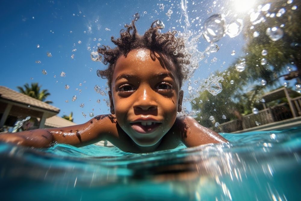 South African boy summer recreation swimming. AI generated Image by rawpixel.