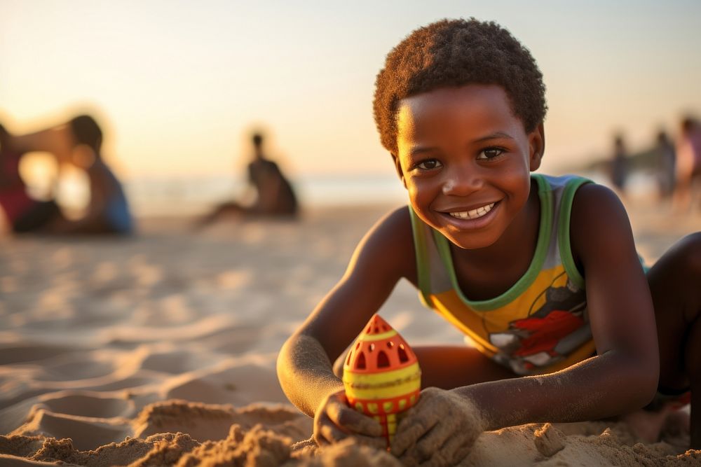 South African boy playing beach portrait outdoors. AI generated Image by rawpixel.