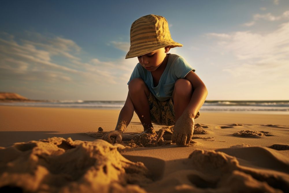 South African boy playing beach outdoors nature. AI generated Image by rawpixel.