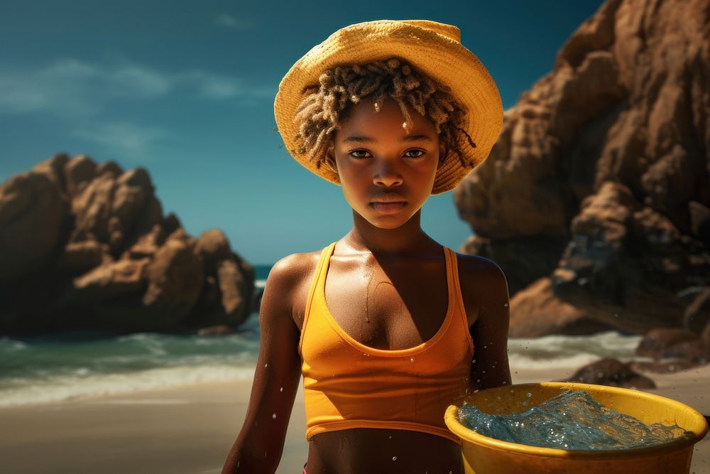 South African girl playing summer beach swimwear. AI generated Image by rawpixel.