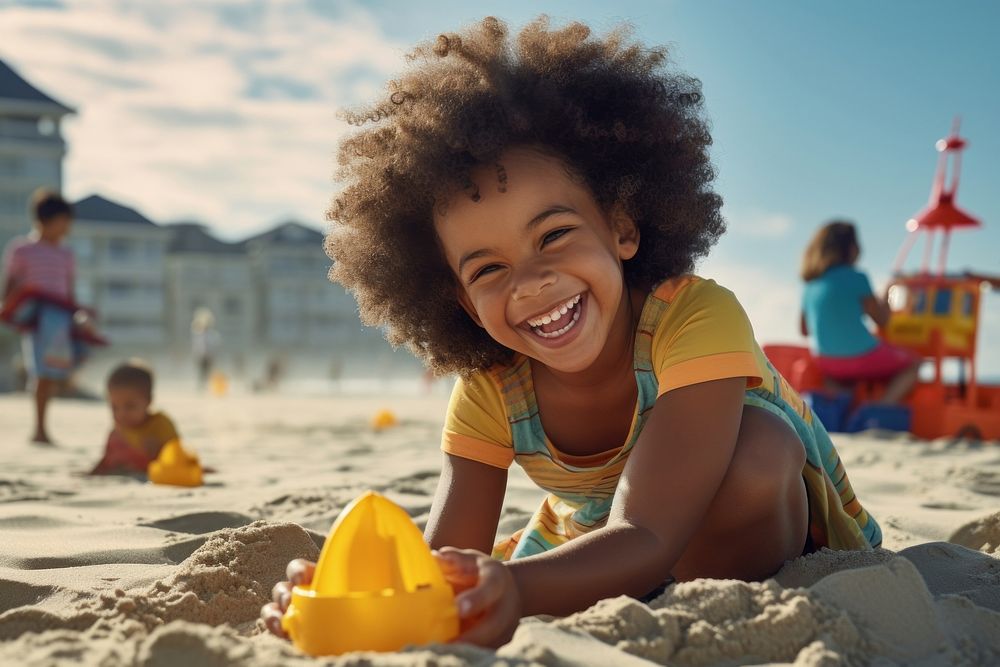 South African girl playing beach outdoors summer. AI generated Image by rawpixel.
