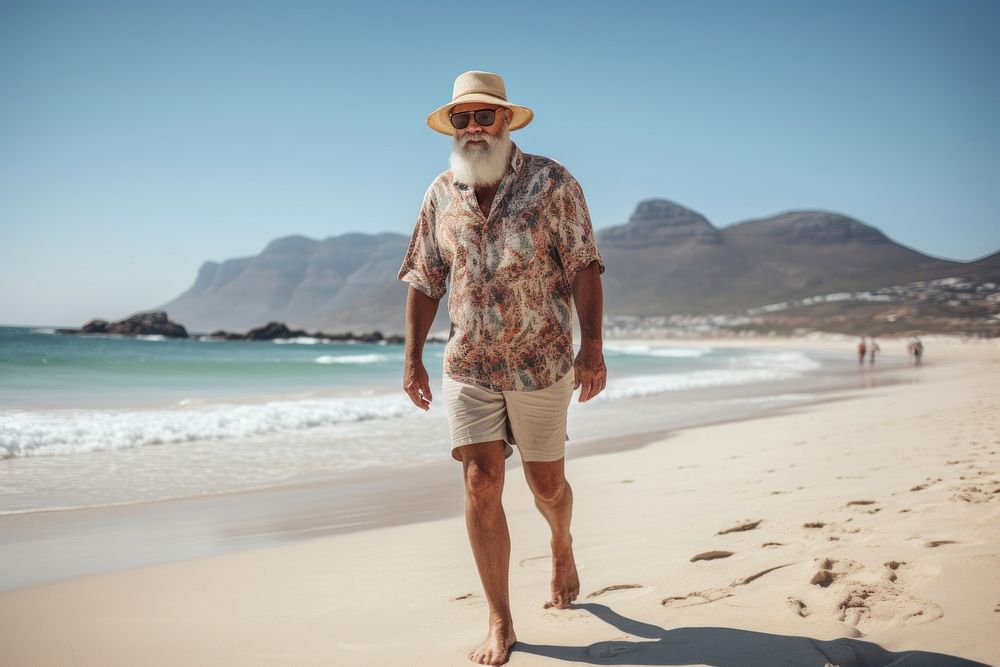 South African senior man walking summer beach. AI generated Image by rawpixel.