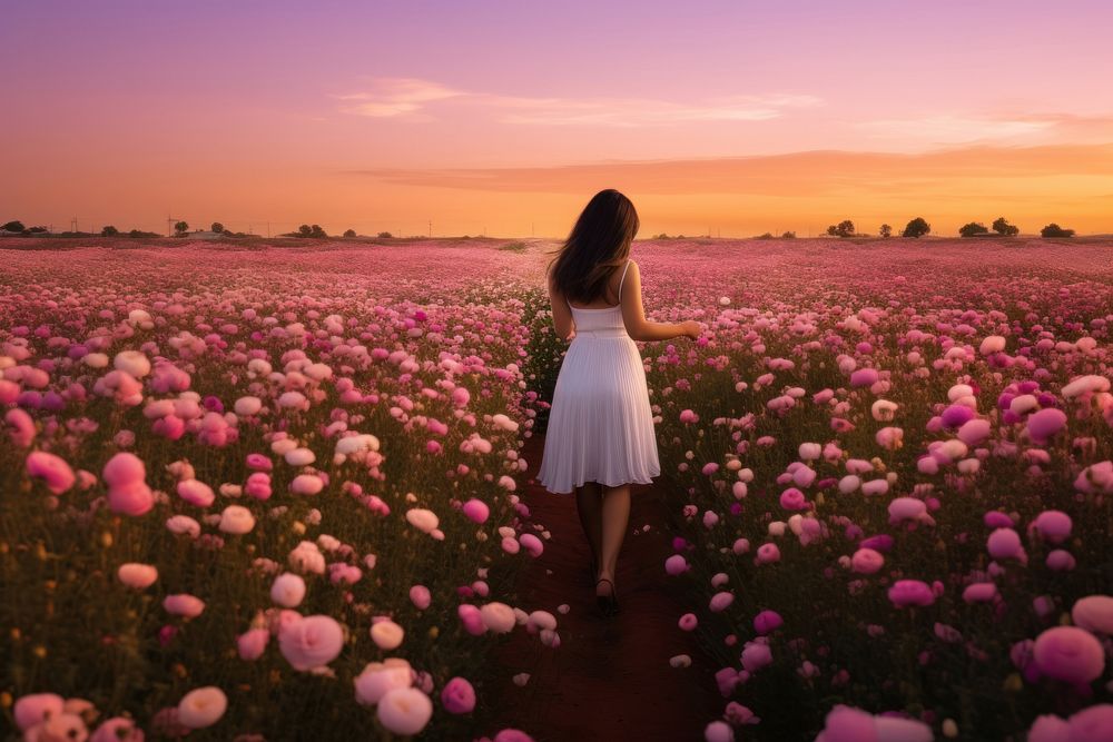 South African woman wearing dress standing flower field. AI generated Image by rawpixel.