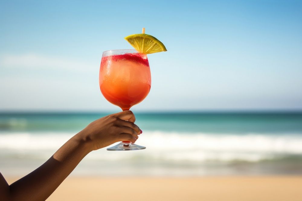 South African woman cocktail summer beach. AI generated Image by rawpixel.