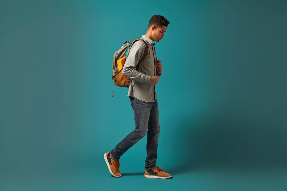 Student backpack standing photo. AI generated Image by rawpixel.