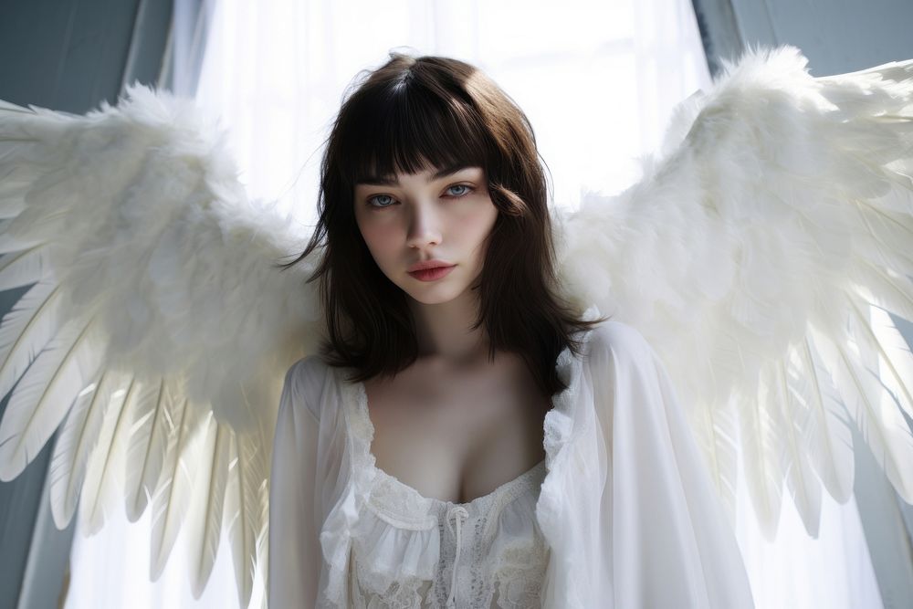 Human wearing angel costume portrait photo contemplation. AI generated Image by rawpixel.