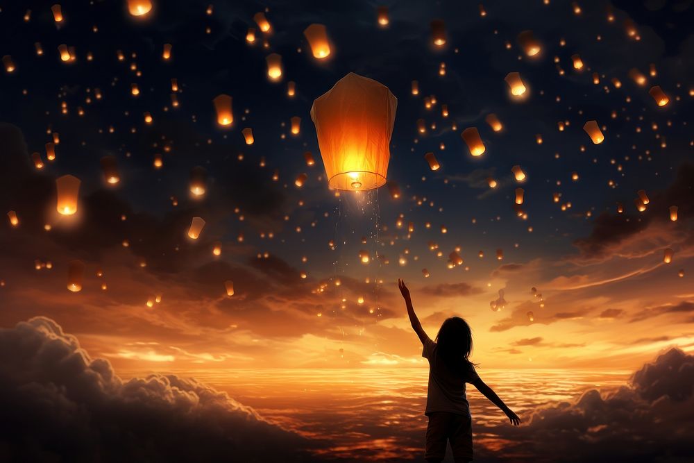Sky lantern lighting outdoors nature. AI generated Image by rawpixel.
