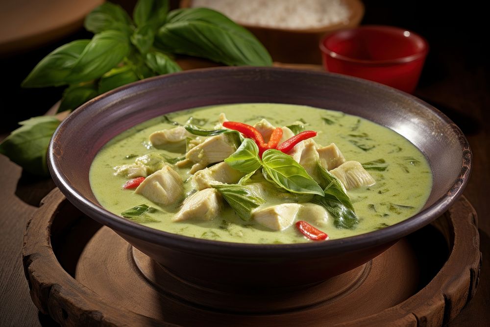 Thai food green curry soup meal dish. AI generated Image by rawpixel.