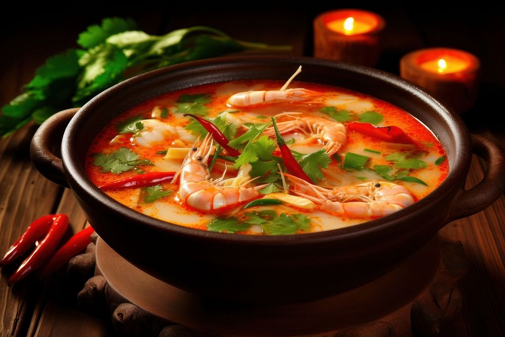 Thai food Tom Yam Koong seafood meal dish. AI generated Image by rawpixel.